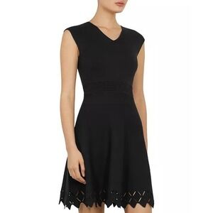 Ted Baker Tannia Stitch-Detail Skater Dress Black Preppy Elegant Feminine